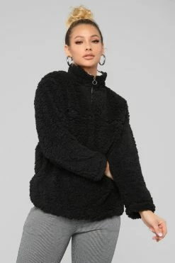 Fashion Nova Karmen Fuzzy Jacket - Black