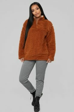 Fashion Nova Karmen Fuzzy Jacket - Cognac