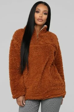 Fashion Nova Karmen Fuzzy Jacket - Cognac