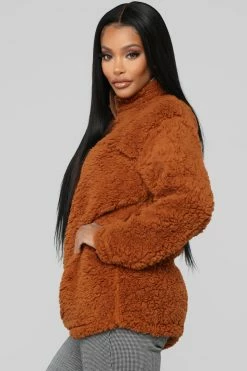 Fashion Nova Karmen Fuzzy Jacket - Cognac