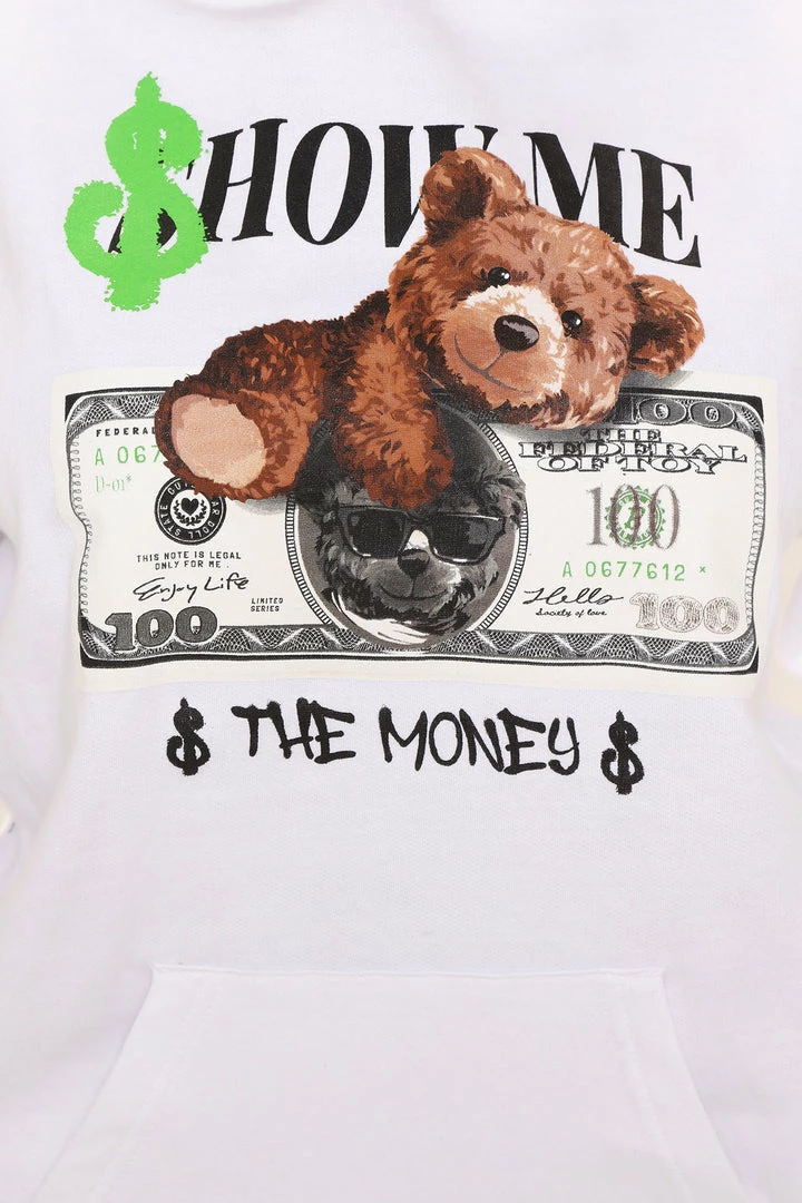 Fashion Nova Hoodies & Sweatshirts Show Me The Money Bear Hoodie - White