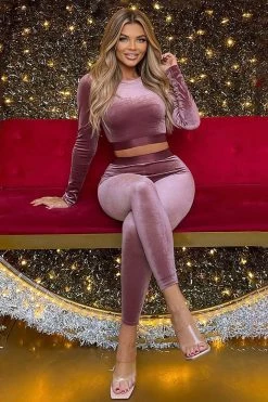 Fashion Nova Always Together Velour Legging Set - Mauve Loungewear Sets