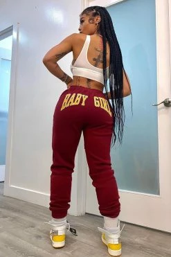 Fashion Nova Baby Girl Sweatpants - Burgundy Sweatpants & Joggers