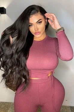 Fashion Nova Clear Your Schedule Long Sleeve Ruched Pant Set - Mauve