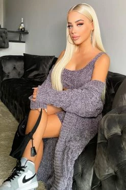 Fashion Nova Loungewear Sets Cozy Living 3 Piece Short Set - Charcoal