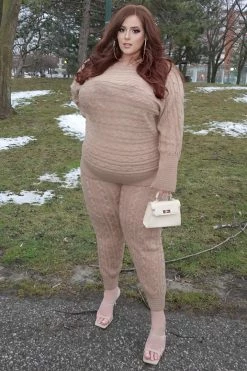 Fashion Nova Got Me Chilled Down Sweater Set - Mocha Loungewear Sets