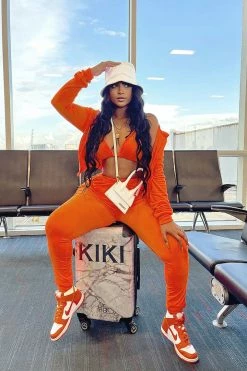 Fashion Nova Loungewear Sets Make It Fashion Velour Jogger Set - Neon Orange
