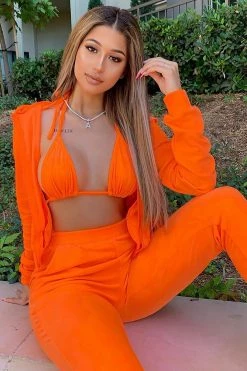 Fashion Nova Loungewear Sets Make It Fashion Velour Jogger Set - Neon Orange