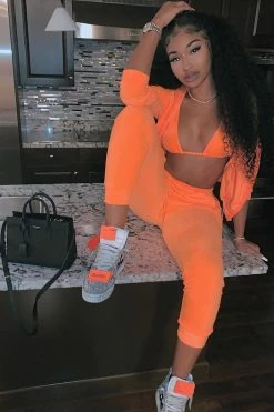 Fashion Nova Loungewear Sets Make It Fashion Velour Jogger Set - Neon Orange