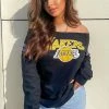 Fashion Nova NBA Court Side Seats Off Shoulder Lakers Sweatshirt - Black