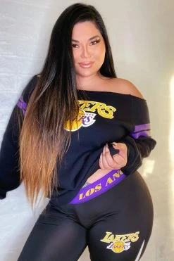 Fashion Nova NBA Court Side Seats Off Shoulder Lakers Sweatshirt - Black