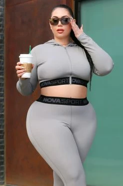 Fashion Nova No Excuses Active Crop Jacket In Sculpt Tech - Grey Hoodies & Sweatshirts