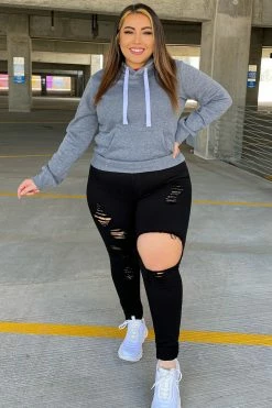 Fashion Nova Relaxed Vibe Solid Hoodie - Heather Grey