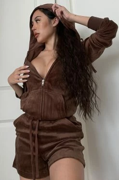 Fashion Nova The OG Trendsetter Velour Short Set - Chocolate Loungewear Sets