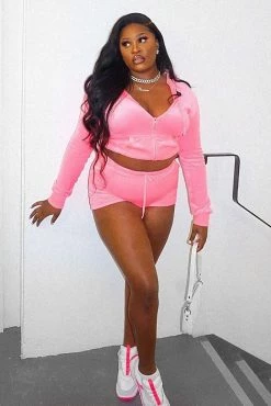 Fashion Nova The OG Trendsetter Velour Short Set - Neon Pink