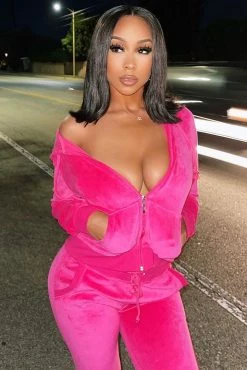 Fashion Nova The Original Trendsetter Velour Set - Bubblegum Pink Loungewear Sets