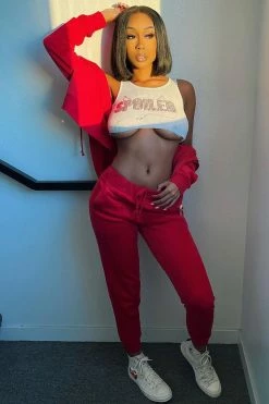 Fashion Nova The Original Trendsetter Velour Set - Red