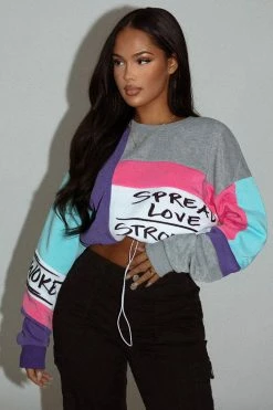 Fashion Nova Hoodies & Sweatshirts Written With Love Sweatshirt - Purple/combo